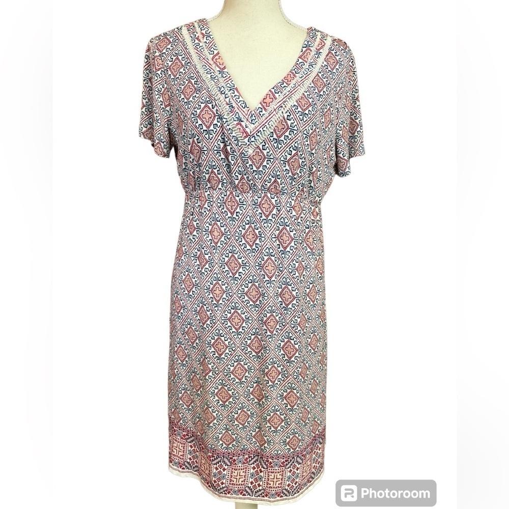 Skies Are Blue Maternity Red/White/Blue Geometric Summer Holidays Dress L